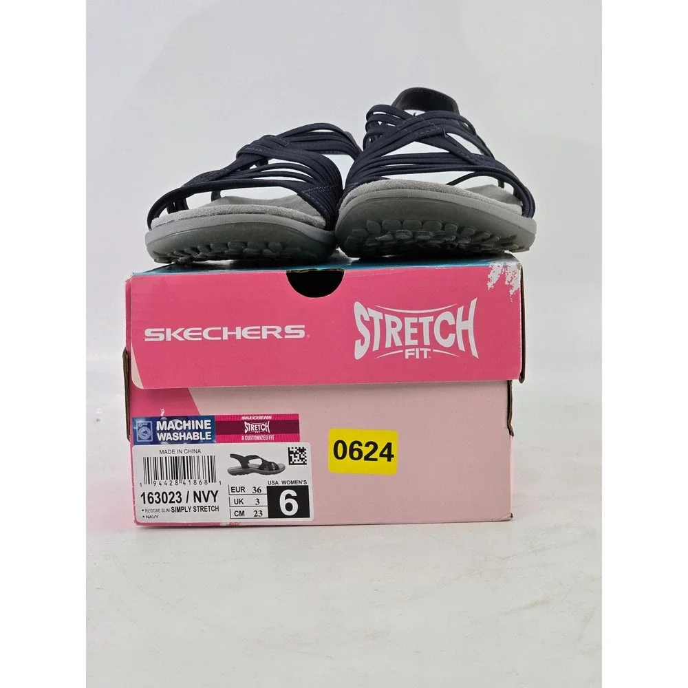 Skechers Reggae Slim Simply Stretch Sandals Womens 6 Navy Blue 163023 Excellent